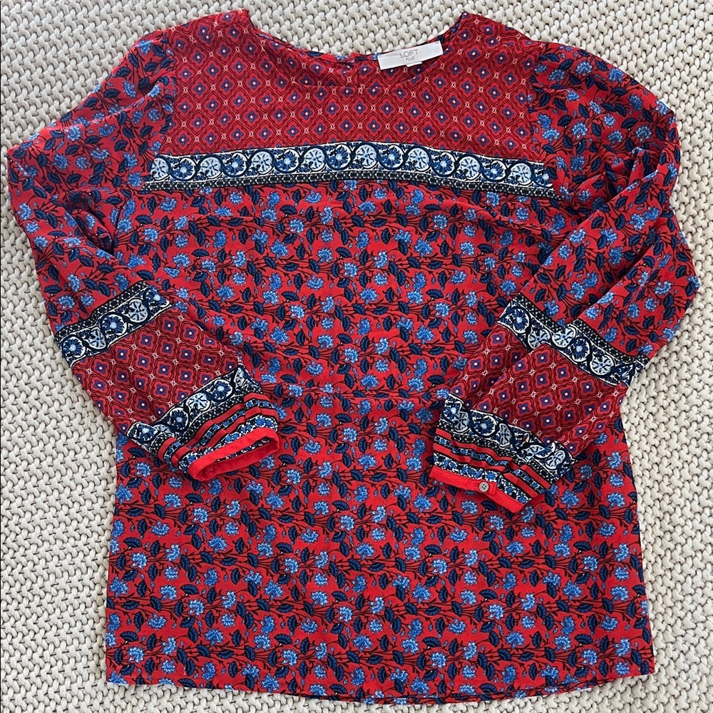 LOFT Red and Blue Floral Top